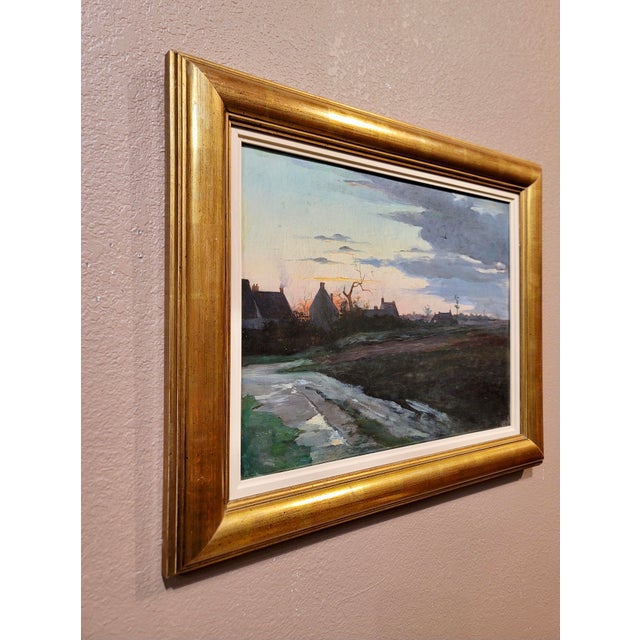 19th Century French School-Silhouette of a Creepy Village at Dusk-Oil Painting For Sale - Image 9 of 10