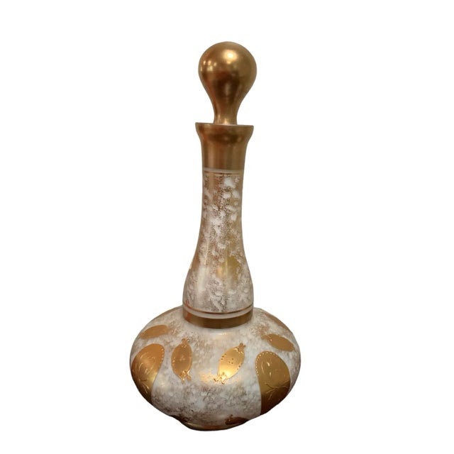 Czechelslavakian Glass Decanter and Glasses ashtry 8 pieces. One item has a chip as shown on photo I don’t know what that...