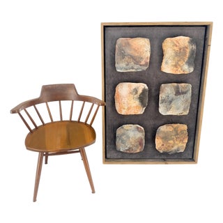 Large 33x47 Framed Fired Clay Wall Art Sculpture Abstract Textures Tray For Sale