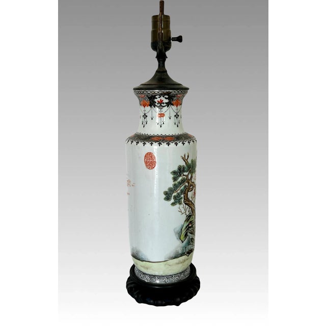 1920s The Heavenly Musicians, Antique Chinese Republic Period Famille Rose Porcelain Table Lamp For Sale - Image 5 of 13