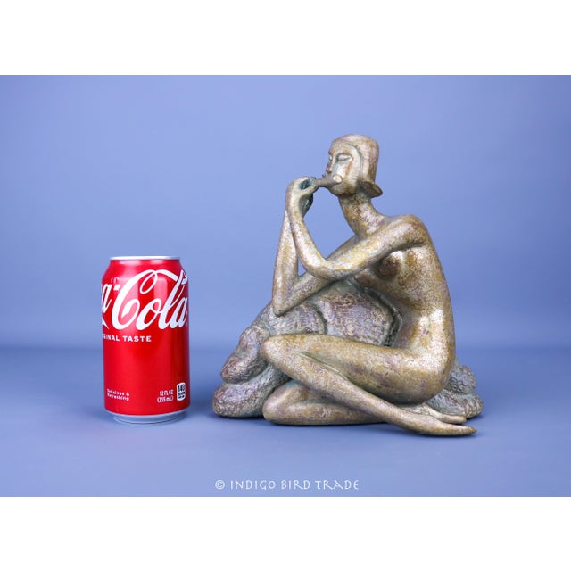 Gold Vintage Abstract Nude Woman Playing Flute Sculpture For Sale - Image 8 of 8