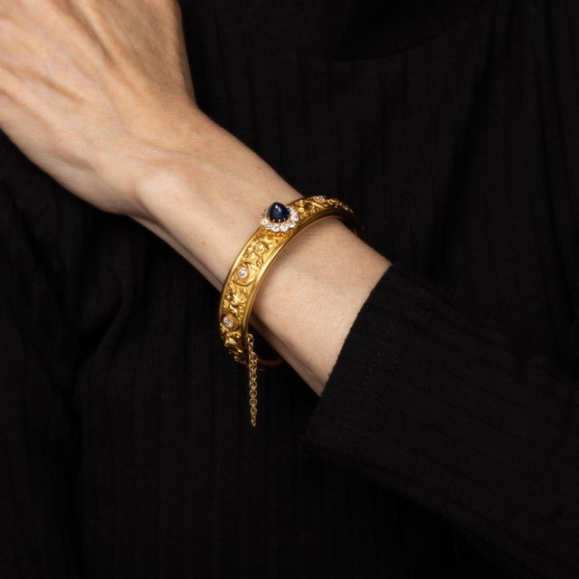 Antique Gia No Heat Sapphire Diamond Bracelet 19k Yellow Gold Leitao & Irmao For Sale In Los Angeles - Image 6 of 6