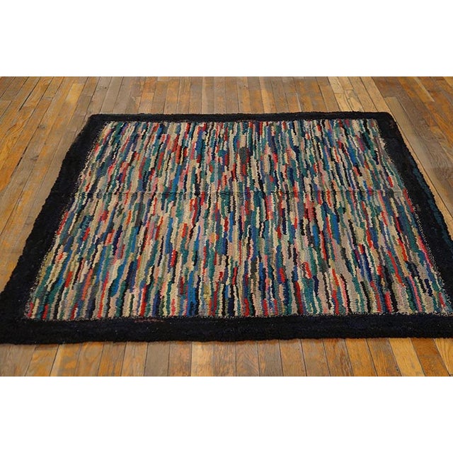 Antique American Hooked Rug, Size: 4'5"x4'9" Multicolor 1920s American Small Scatter Size Hooked Wool Antique Rug, Circa...