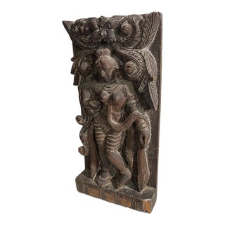 Vintage Hindu Solid Wood Carving Temple Dancer For Sale