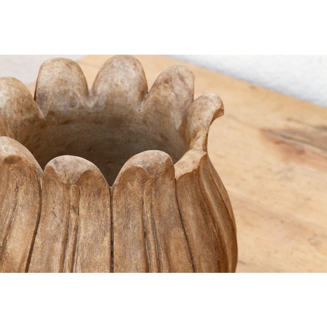 1960s Large Carved Brown Marble Lotus Bowl For Sale - Image 5 of 9