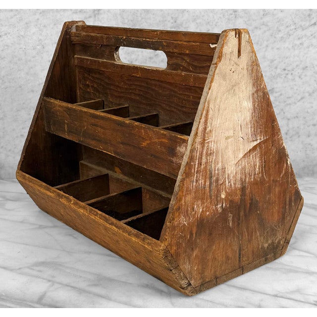 Antique Primitive Wood Machinist Tool Box Hardware Organizer Caddy For Sale - Image 4 of 12