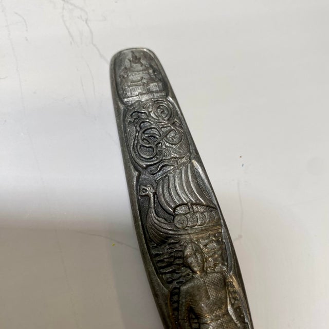 Vintage Konge Tinn Hardanger Sylvplett Norwegian Pewter Serving Utensils Salad Spoon and Fork Set For Sale - Image 10 of 12