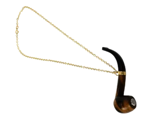 Diamond Tiger's Eye & Onyx Pipe 14k Two Tone Gold Pendant Necklace