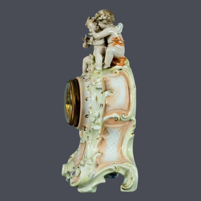 19th Century Antique Porcelain Cherub Mantel Clock from Volkstedt, Germany, 1890 For Sale - Image 5 of 8