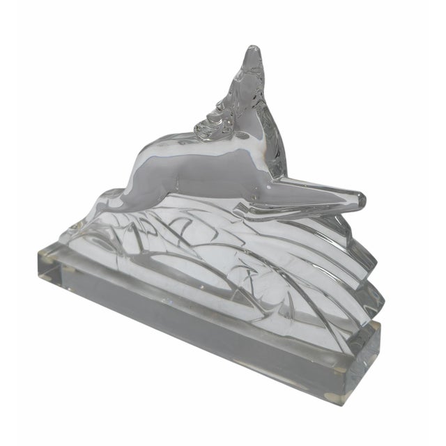 French Signed Baccarat French Crystal Leaping Gazelle Bookend For Sale - Image 3 of 5