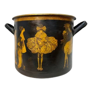 Late 19th Century Antique Metal Wood Holder Decoupaged With a Variety of Vintage Fashionable Women, Found in Southern England