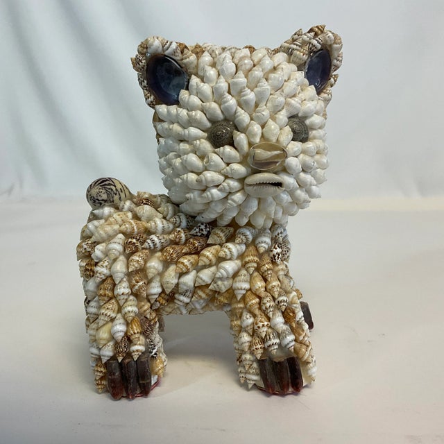 Tan Mid-Century Boho Coastal Chic Trompe L’Oeil Seashell Cat Figurine For Sale - Image 8 of 12