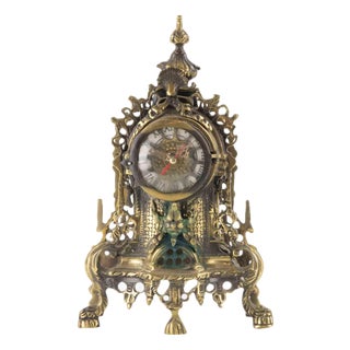 Victorian Brass and Art Glass Table Clock, UK, Late 19th Century For Sale