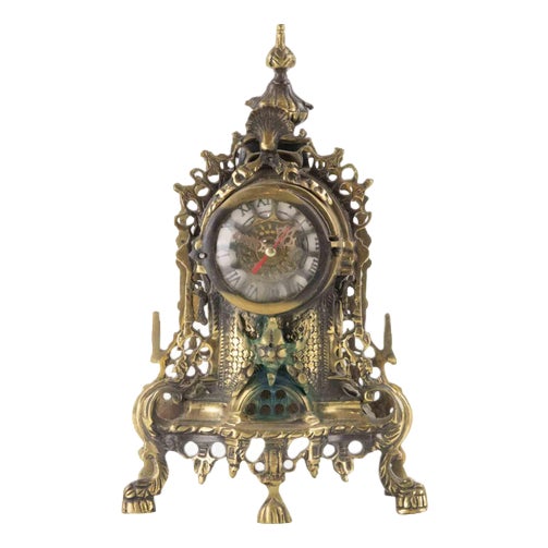 Victorian Brass and Art Glass Table Clock, UK, Late 19th Century For Sale
