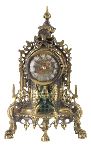Victorian Brass and Art Glass Table Clock, UK, Late 19th Century