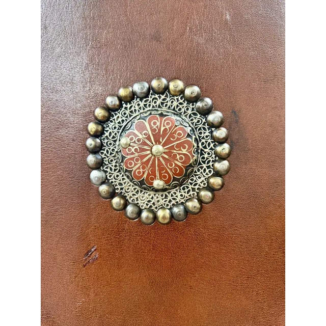 Portuguese Colonial Style Leather & Filigree Design Throne Chair For Sale - Image 11 of 12