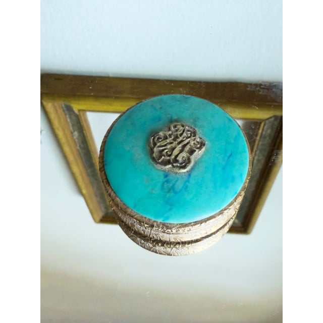 Art Nouveau Vintage 1970s Estée Lauder Torquoise Compact/Keepsake Box For Sale - Image 3 of 8