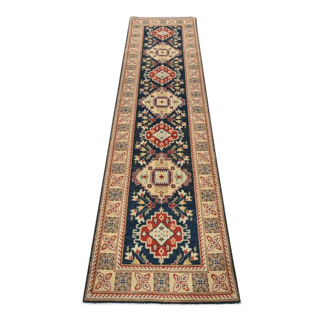 Kazak Runner 2’8” X 9’11” Blue Wool Traditional Hand-Knoted Oriental Rug For Sale