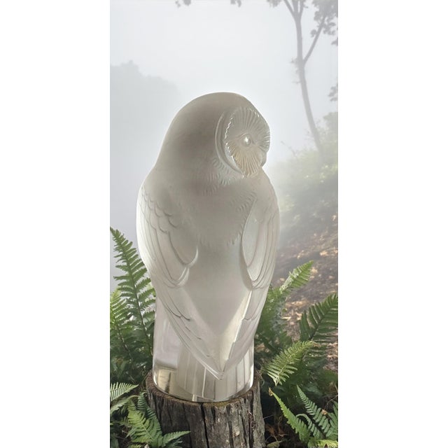 Art Deco Vintage Lalique Crystal Owl Figurine-France Signed-Detailed Mold-Art Deco-Glass For Sale - Image 3 of 7