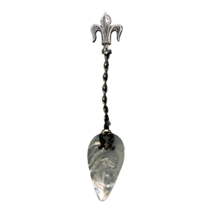 Antique Mother of Pearl Sterling Fleur De Lis Caviar Spoon