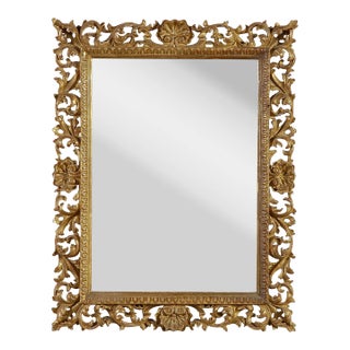 Rectangular Gold Foil Hand-Carved Wooden Mirror, 1970s For Sale