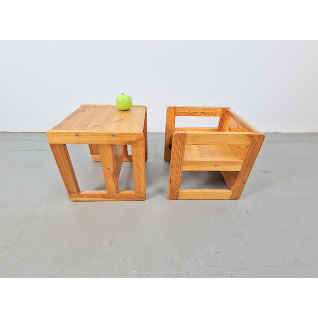 Pine Children's Table Chairs attributed to Marcel Gascoin, France, 1970s, Set of 2 For Sale - Image 4 of 9