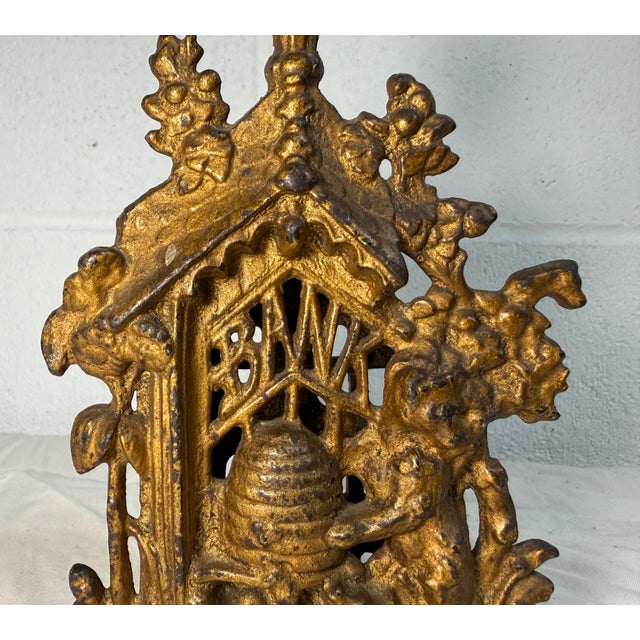Antique 19th Century Victorian Cast Iron Bear & Beehive Original Still Coin Bank For Sale In New York - Image 6 of 13