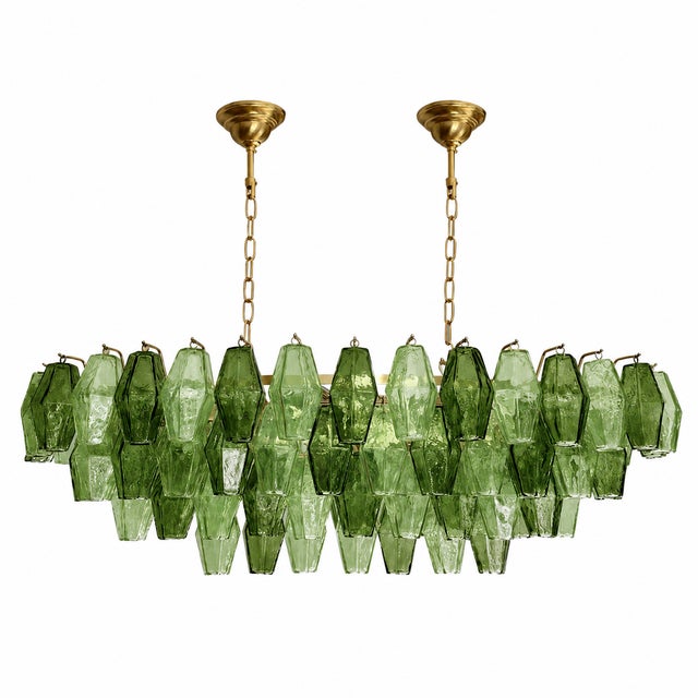 Glass Contemporary Light and Dark Green “Poliedri” Murano Glass Chandelier by SimoEng For Sale - Image 7 of 11