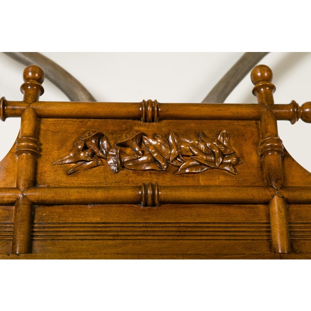 Brown Large English Faux-Bamboo Walnut Mirror Made of 1900s Doors with Carved Ivy For Sale - Image 8 of 12