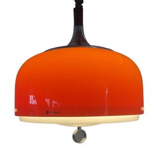 Vintage Space Age Italian UFO Orange Pendant Lamp in Chrome by Guzzini for Meblo, 1970s For Sale