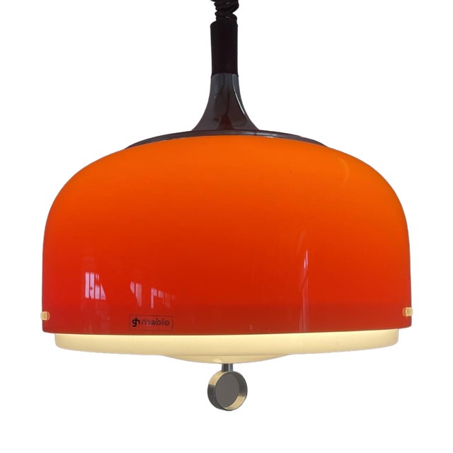 Vintage Space Age Italian UFO Orange Pendant Lamp in Chrome by Guzzini for Meblo, 1970s For Sale