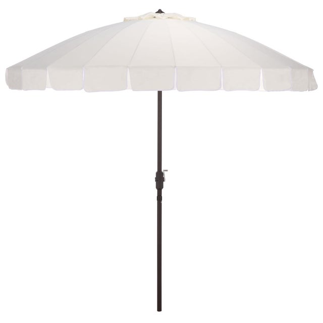 Ivory Panza 9 Ft Crank Umbrella, Ivory/Brown Pole For Sale - Image 8 of 8
