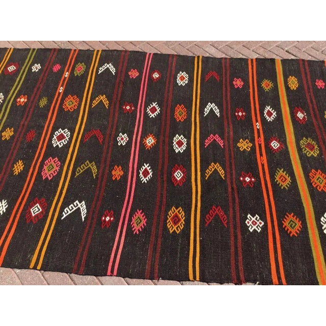 Gothic Vintage Striped Turkish Kilim Rug - 73" X 146" For Sale - Image 3 of 11