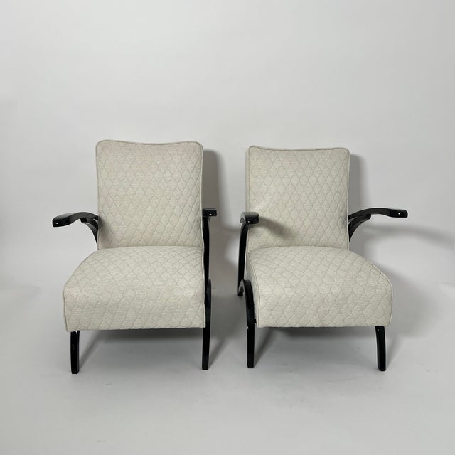 Set of Czechian Art Deco Black Laquered Lounge Chairs attributed to J. Halabala for Up Závody, 1930s For Sale - Image 6 of 18