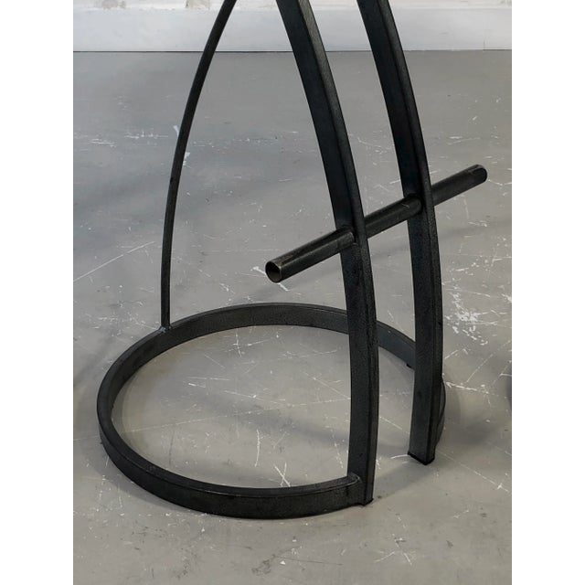 A set of 3 high bar stools, post-modernist, eighties, circular and angular structures in anthracite lacquered square...