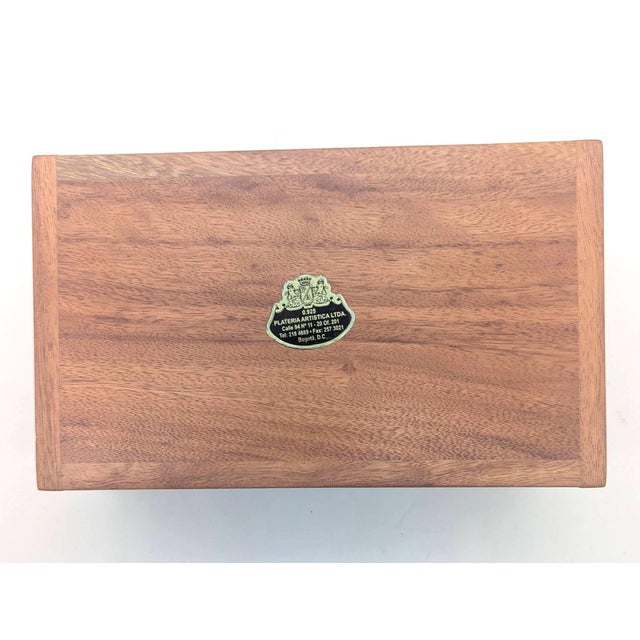Late 20th Century Handcrafted Wood Jewelry Box With Decorative Sterling Silver Plaque For Sale - Image 12 of 14