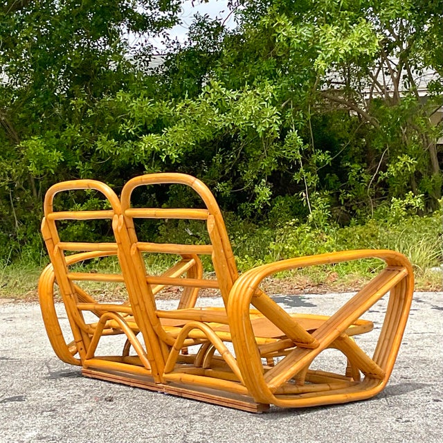 Mid-Century Modern Vintage Coastal Four Strand Bent Rattan Loveseat After Frankl For Sale - Image 3 of 9