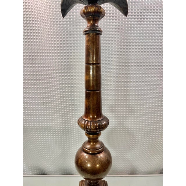 Vintage LPatinated Brass Palm Tree Candlestick Holder For Sale - Image 4 of 11