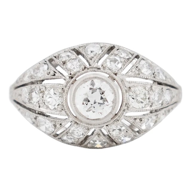 Art Deco Ring in Platinum and Diamonds, Size 7.5 For Sale