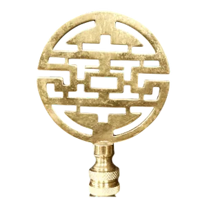 1970s Large Brass Round Double Happiness Lamp Finial