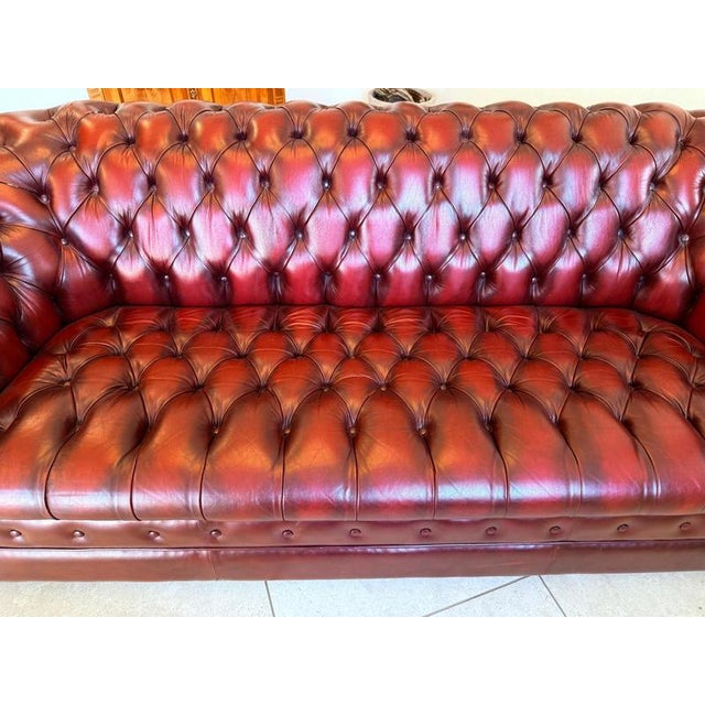 Oxblood Red Chesterfield 3-Seater Club Sofa For Sale - Image 12 of 15