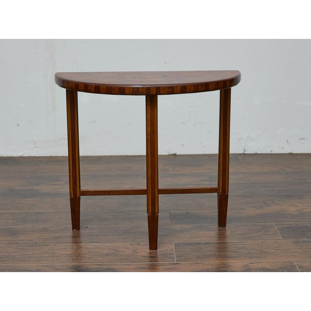 Early 20th Century Tramp Art Demi-Lune Console Table with Geometric Marquetry, circa 1900 For Sale - Image 5 of 12