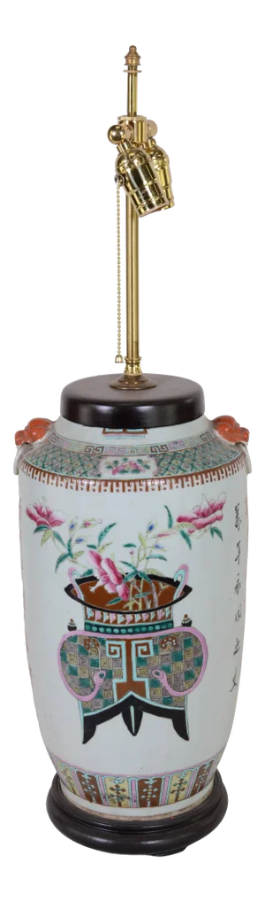 Chinese Antique Famille Rose Porcelain Vase Table Lamp