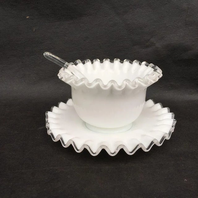 Mid-Century Modern Mid-Century Milk Glass Condiment Set - 3 Pieces For Sale - Image 3 of 7