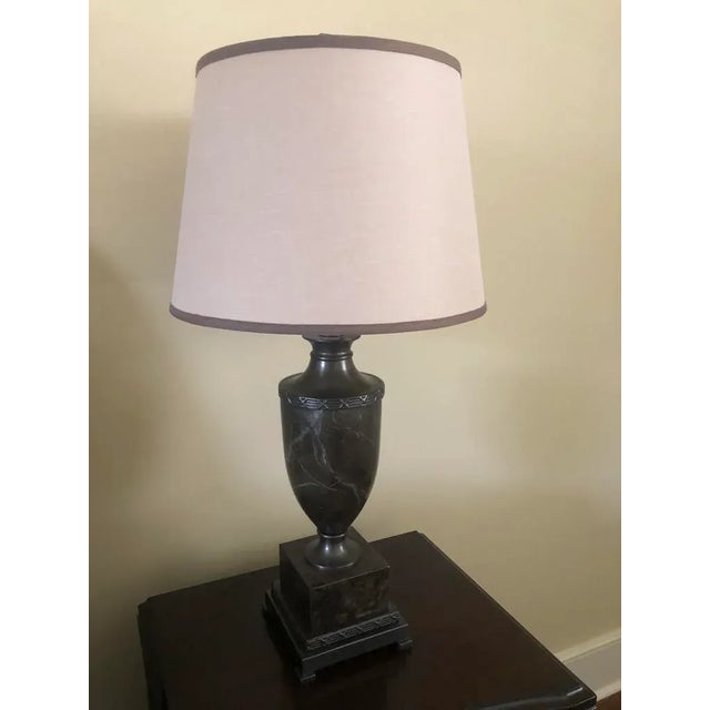 WIldwood Marble Urn Lamp With Shade With Antique Bronze Patina Brass Base and Accents For Sale - Image 11 of 12