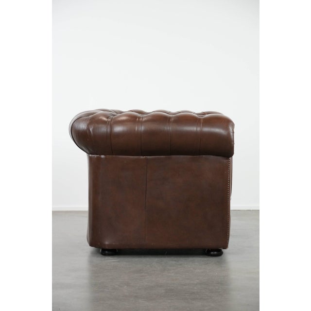 English Chesterfield Brown Cowhide Club Armchair For Sale - Image 3 of 16