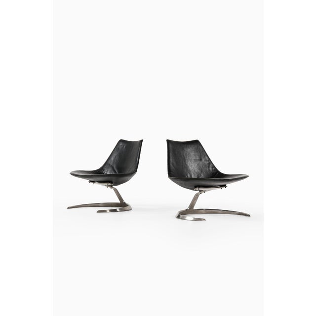 Black Set of Scimitar Easy Chairs in Steel and Leather by Preben Fabricius & Jørgen Kastholm, 1962 For Sale - Image 8 of 9