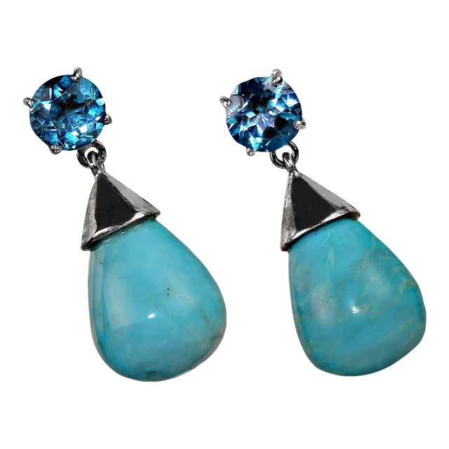 Sleeping Beauty and Apatite Dangle Earrings - 2 Pieces For Sale