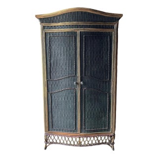 Vintage Full Length Teal Wicker Wardrobe For Sale