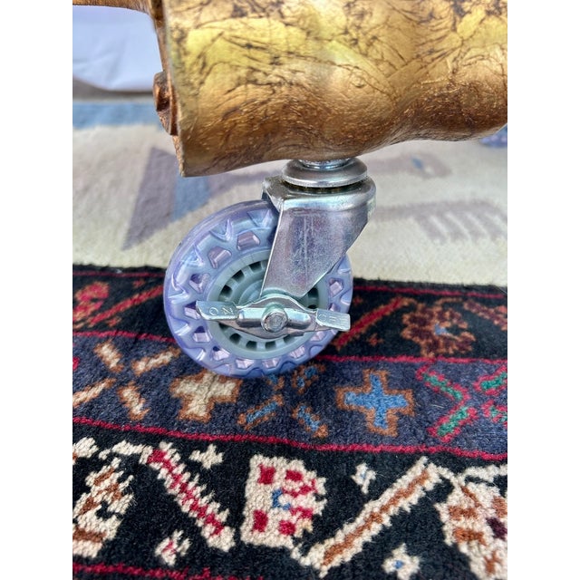 1970s Vintage Neoclassical Style Carved Pedestal Accent Table With 3/4" Glass Top on in-Line Wheels For Sale - Image 5 of 9